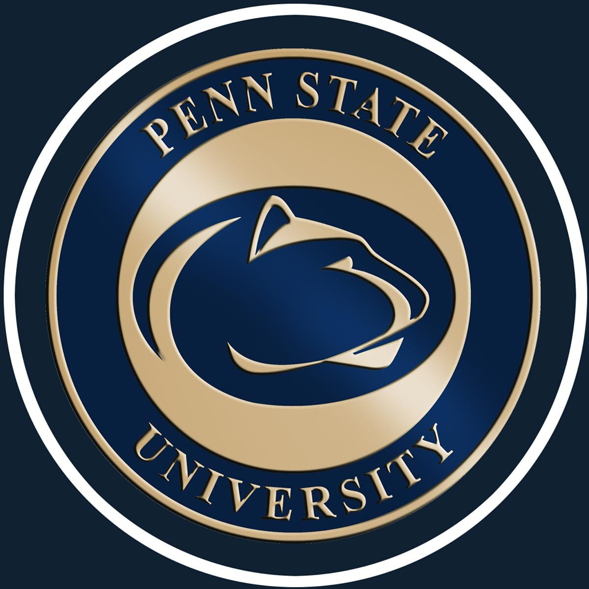 close up of gold medallion Penn State University Athletic Logo